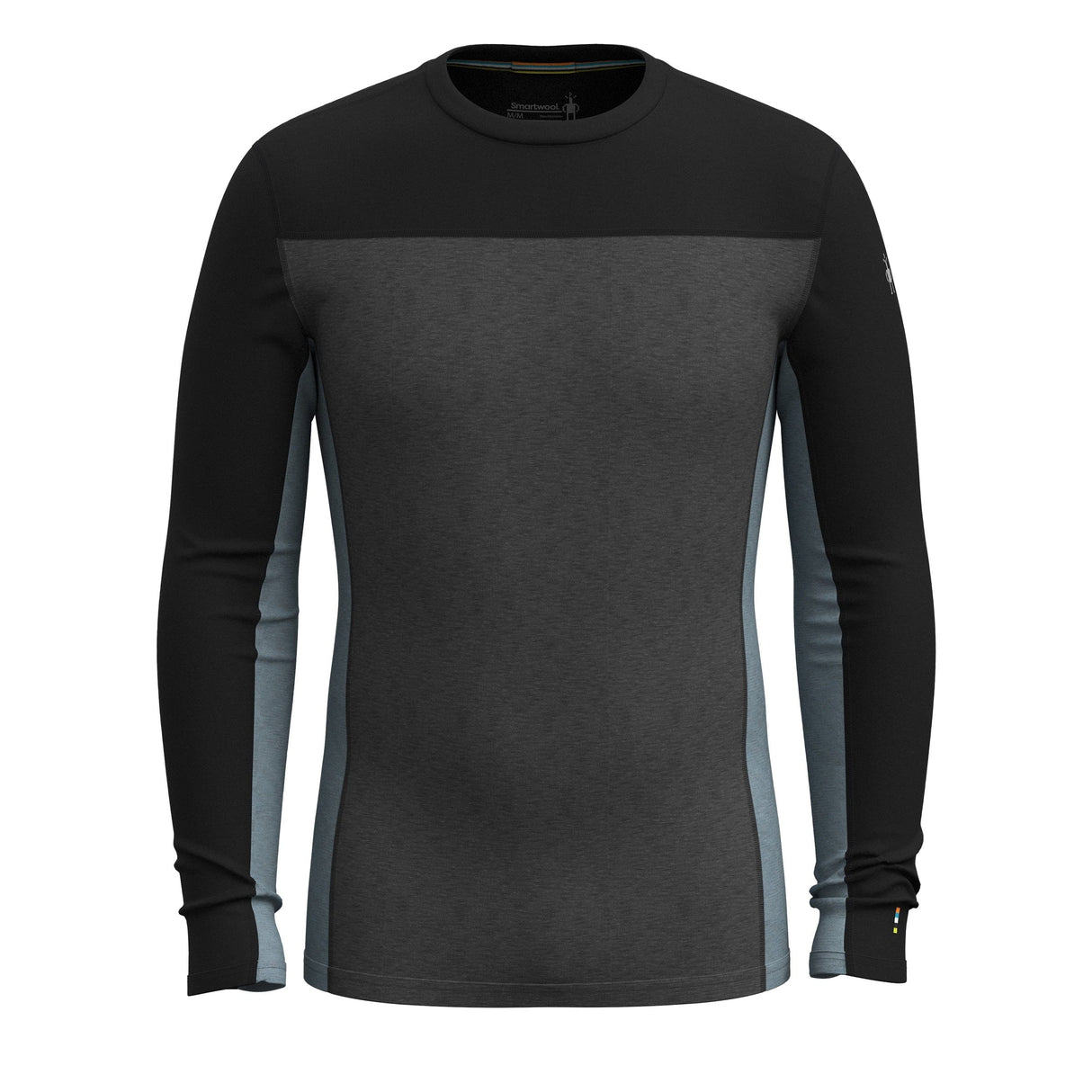 Smartwool Mens Classic Thermal Merino Base Layer Colorblock Crew - Clearance  -  Small / Charcoal Heather/Black
