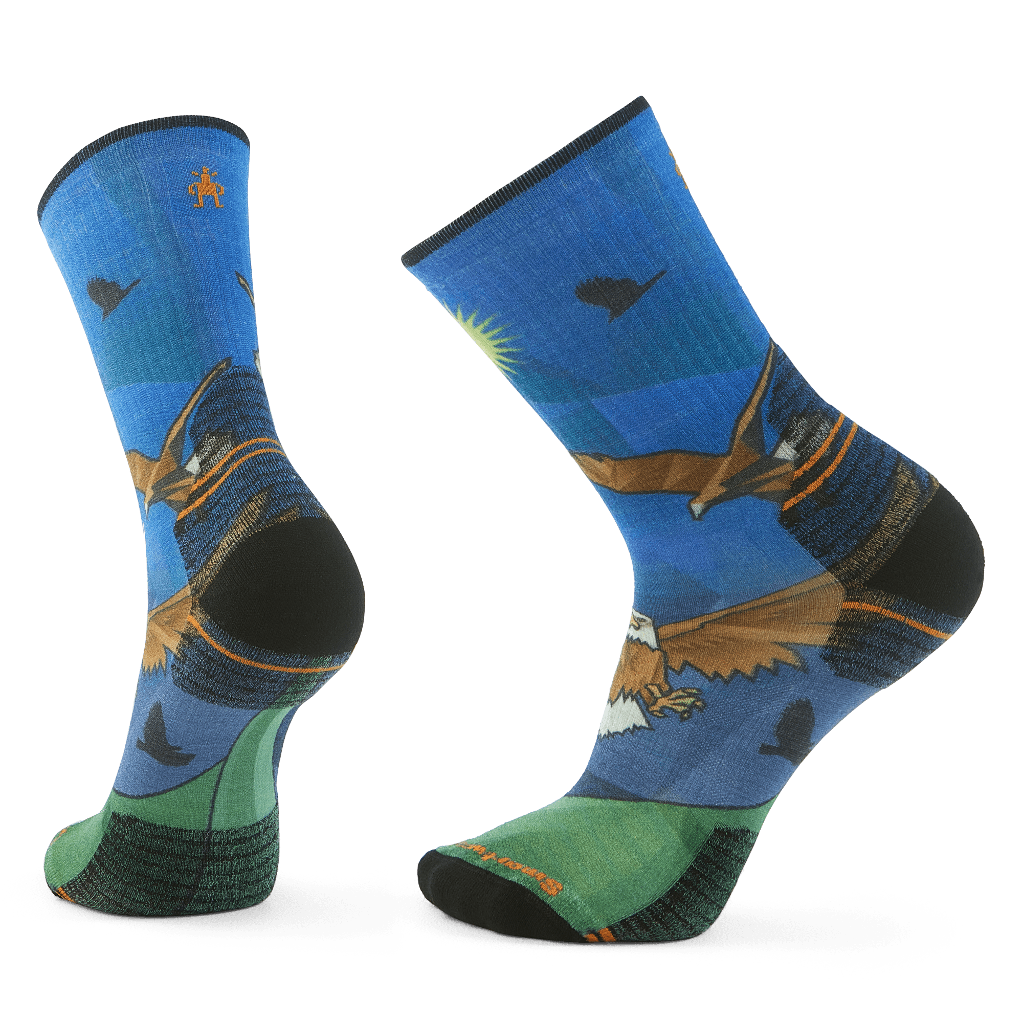 Smartwool Mens Hike Targeted Cushion Eagle Print Crew Socks  -  Medium / Laguna Blue