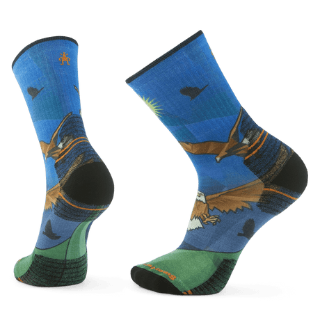 Smartwool Mens Hike Targeted Cushion Eagle Print Crew Socks  -  Medium / Laguna Blue