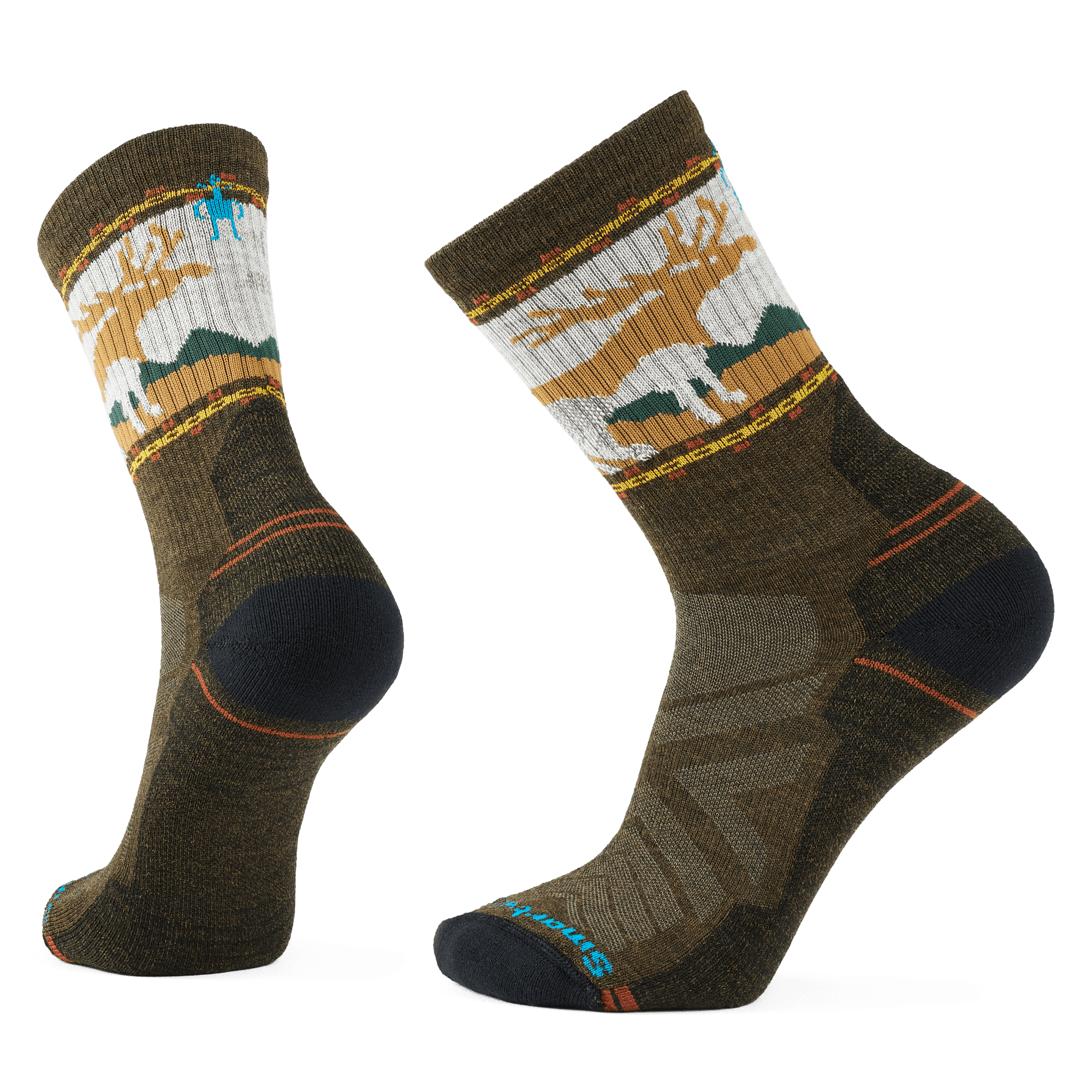 Smartwool Mens Hike Light Cushion Mountain Moose Crew Socks  -  Medium / Military Olive