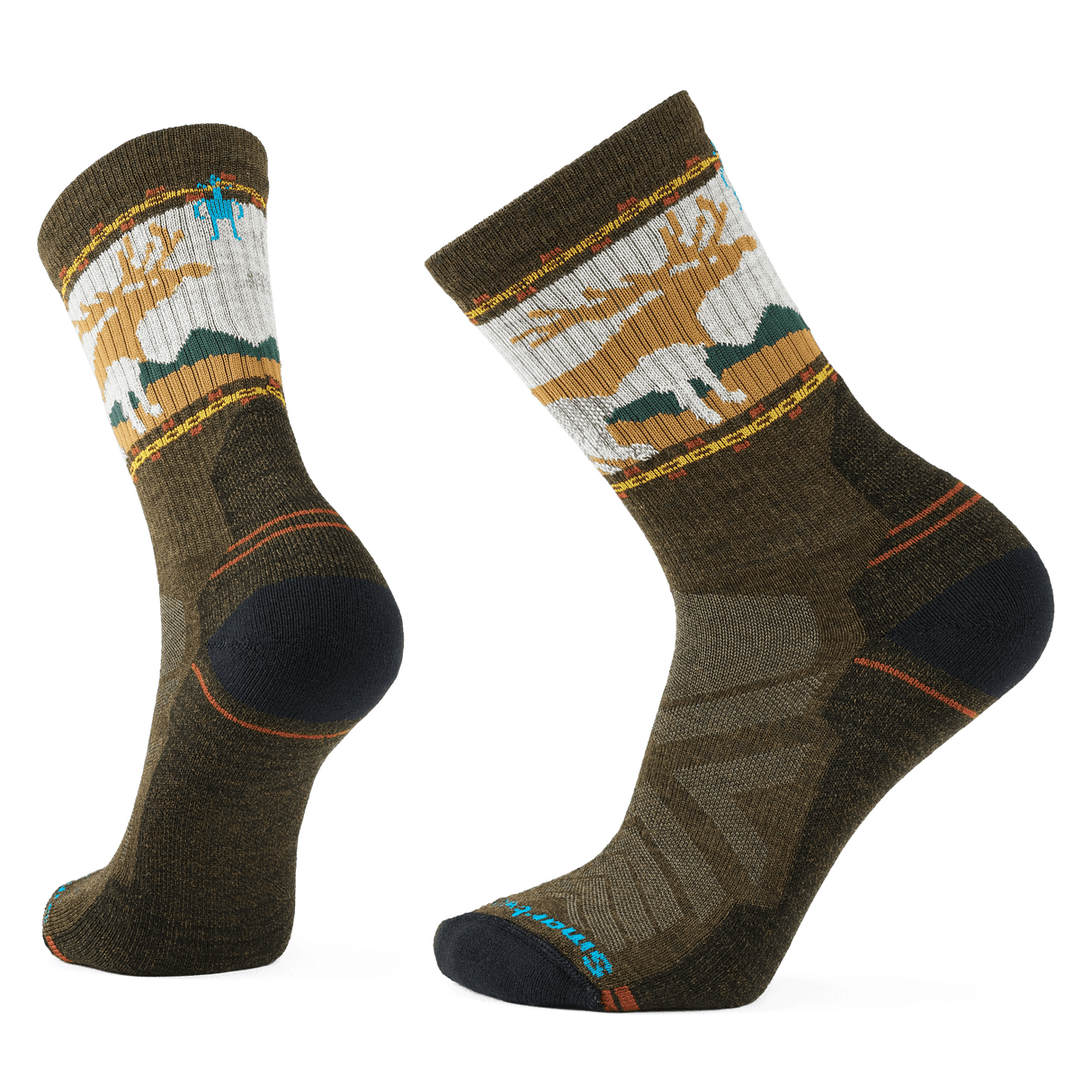 Smartwool Mens Hike Light Cushion Mountain Moose Crew Socks  -  Medium / Military Olive