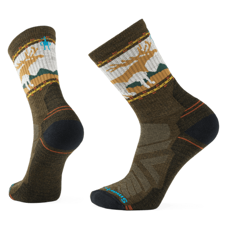 Smartwool Mens Hike Light Cushion Mountain Moose Crew Socks  -  Medium / Military Olive