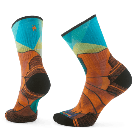 Smartwool Womens Hike Targeted Cushion Mountain Prism Print Crew Socks  -  Small / Orange Rust