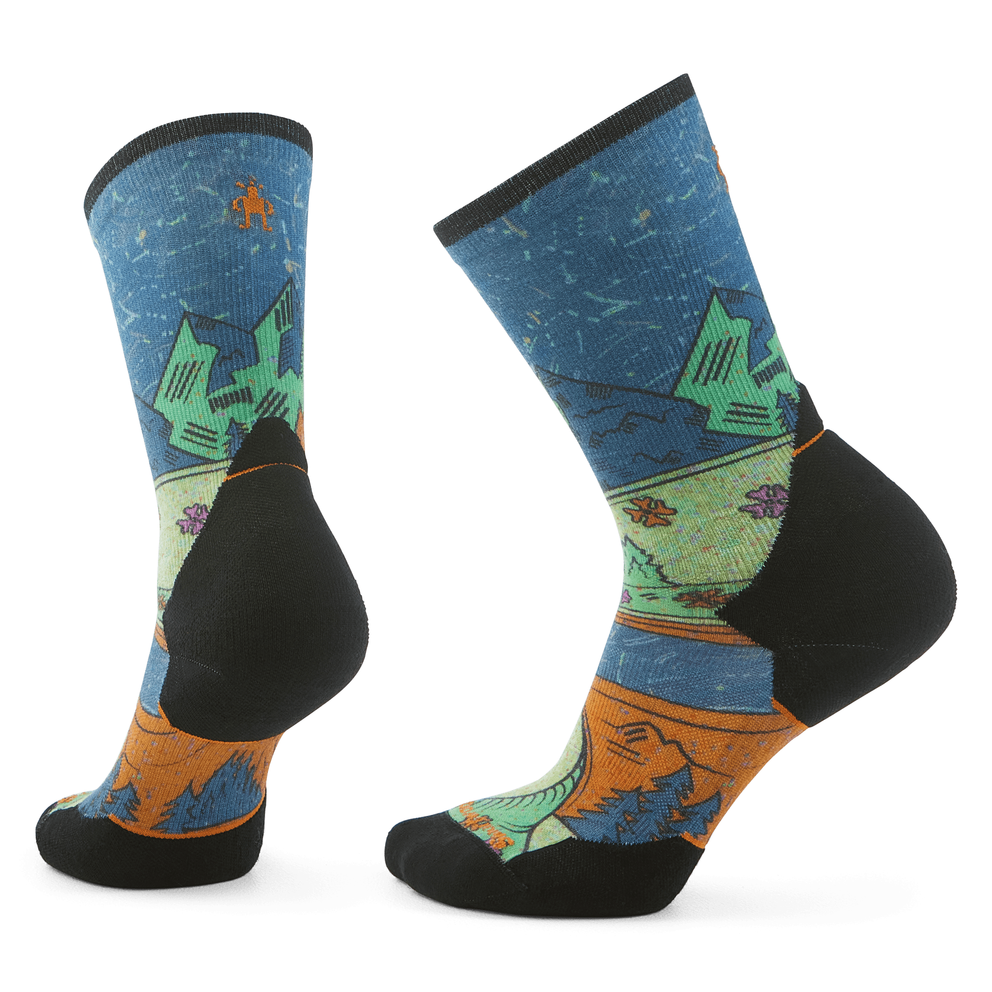 Smartwool Womens Trail Run Targeted Cushion Mountain Print Crew Socks  -  Small / Twilight Blue