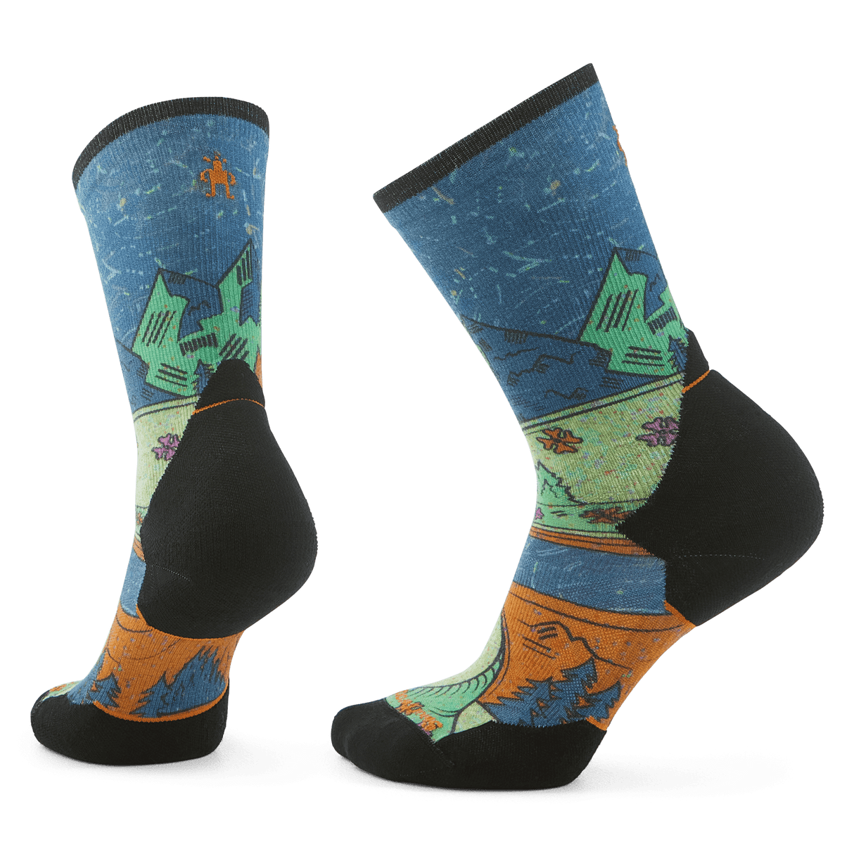 Smartwool Womens Trail Run Targeted Cushion Mountain Print Crew Socks  -  Small / Twilight Blue