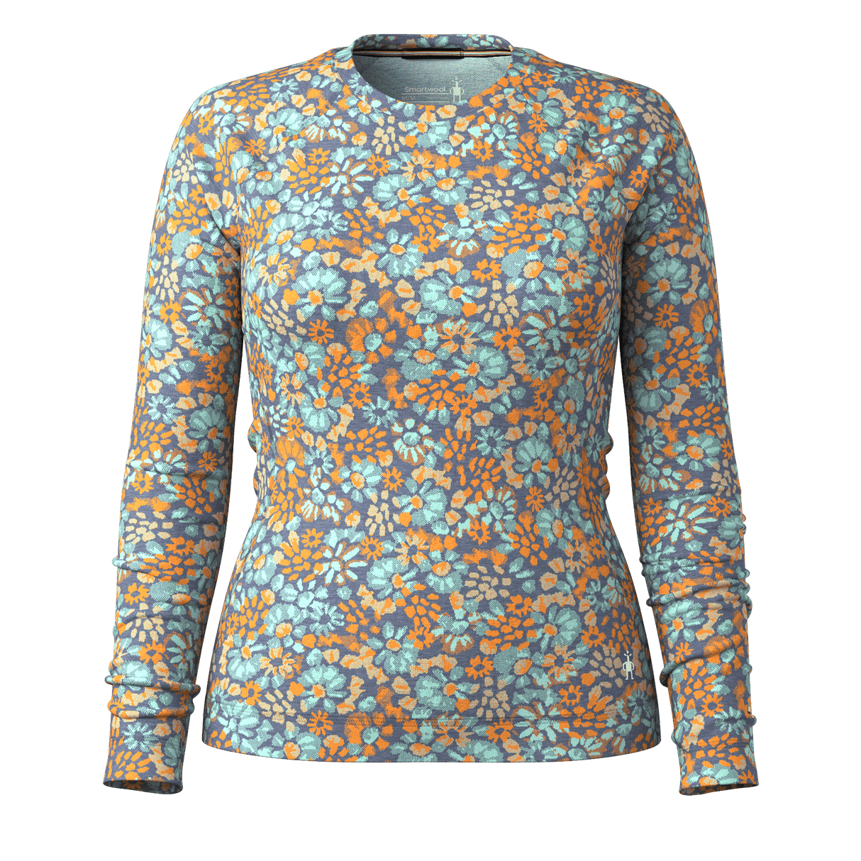 Smartwool Womens Classic Thermal Merino Base Layer Crew  -  X-Small / Pacific Blue Floral