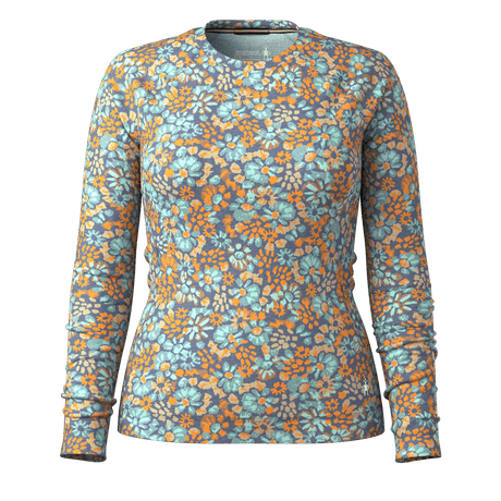Smartwool Womens Classic Thermal Merino Base Layer Crew  -  X-Small / Pacific Blue Floral