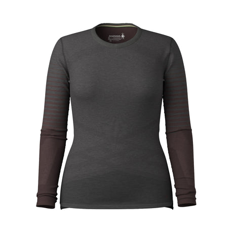 Smartwool Womens Intraknit Thermal Merino Base Layer Crew  -  Medium / Charcoal/Mink Stripe
