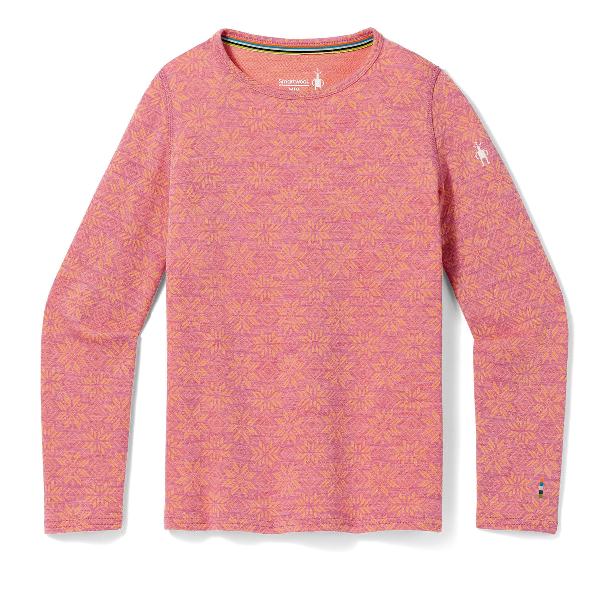 Smartwool Kids Classic Thermal Merino Base Layer Crew - Clearance - X-Small / Garden Pink Digi Snow