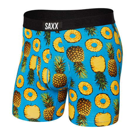SAXX Mens Ultra Super Soft Boxer Brief  -  Small / Polka Pineapple - Blue