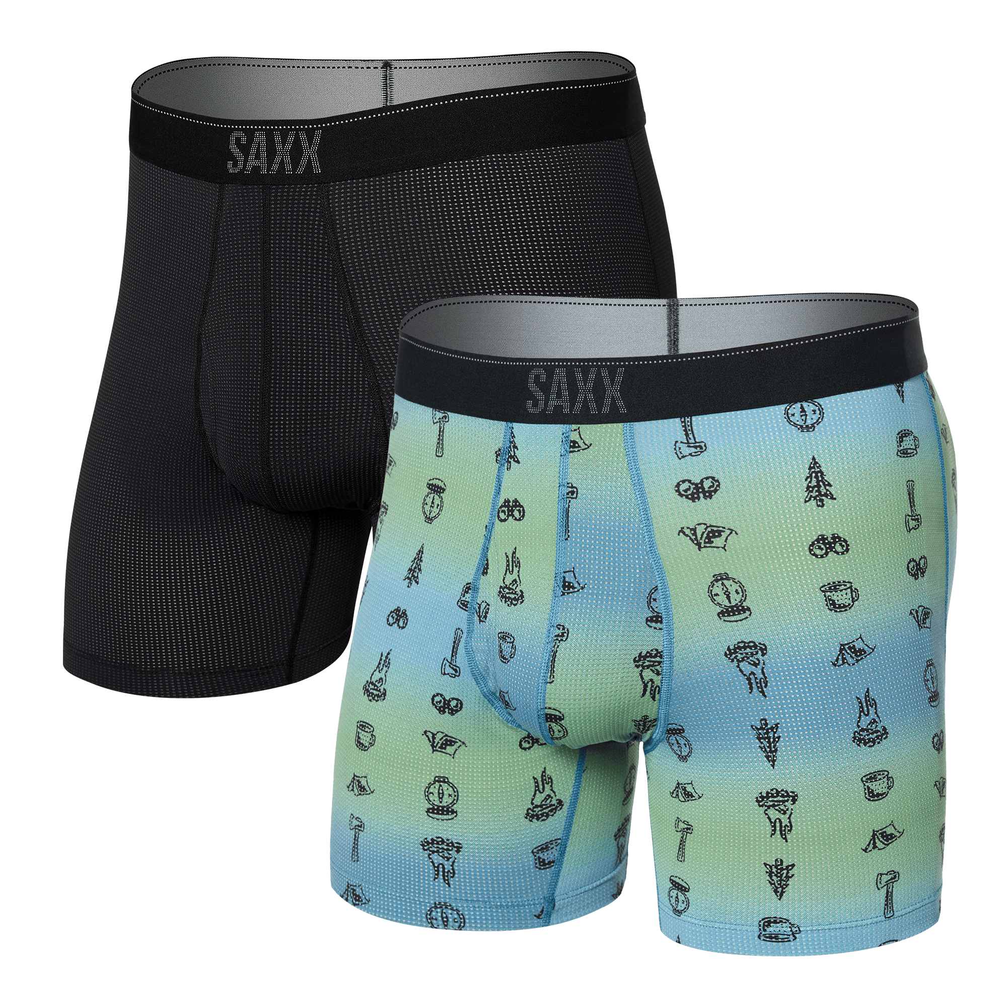SAXX Mens Quest Quick-Dry Performance Mesh Boxer Briefs 2-Pack  -  Small / Camp Ombre/Black