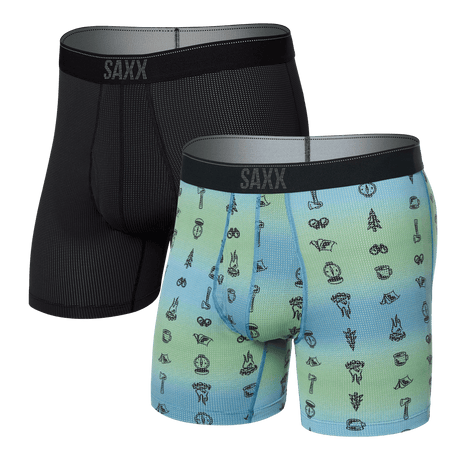 SAXX Mens Quest Quick-Dry Performance Mesh Boxer Briefs 2-Pack  -  Small / Camp Ombre/Black