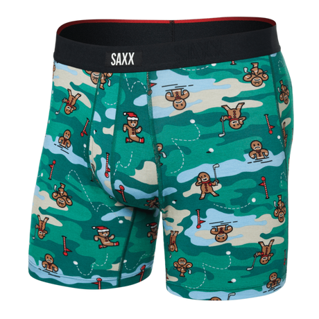 SAXX Mens Vibe Xtra Super Soft Boxer  -  Small / Holiday Par-Tee Green