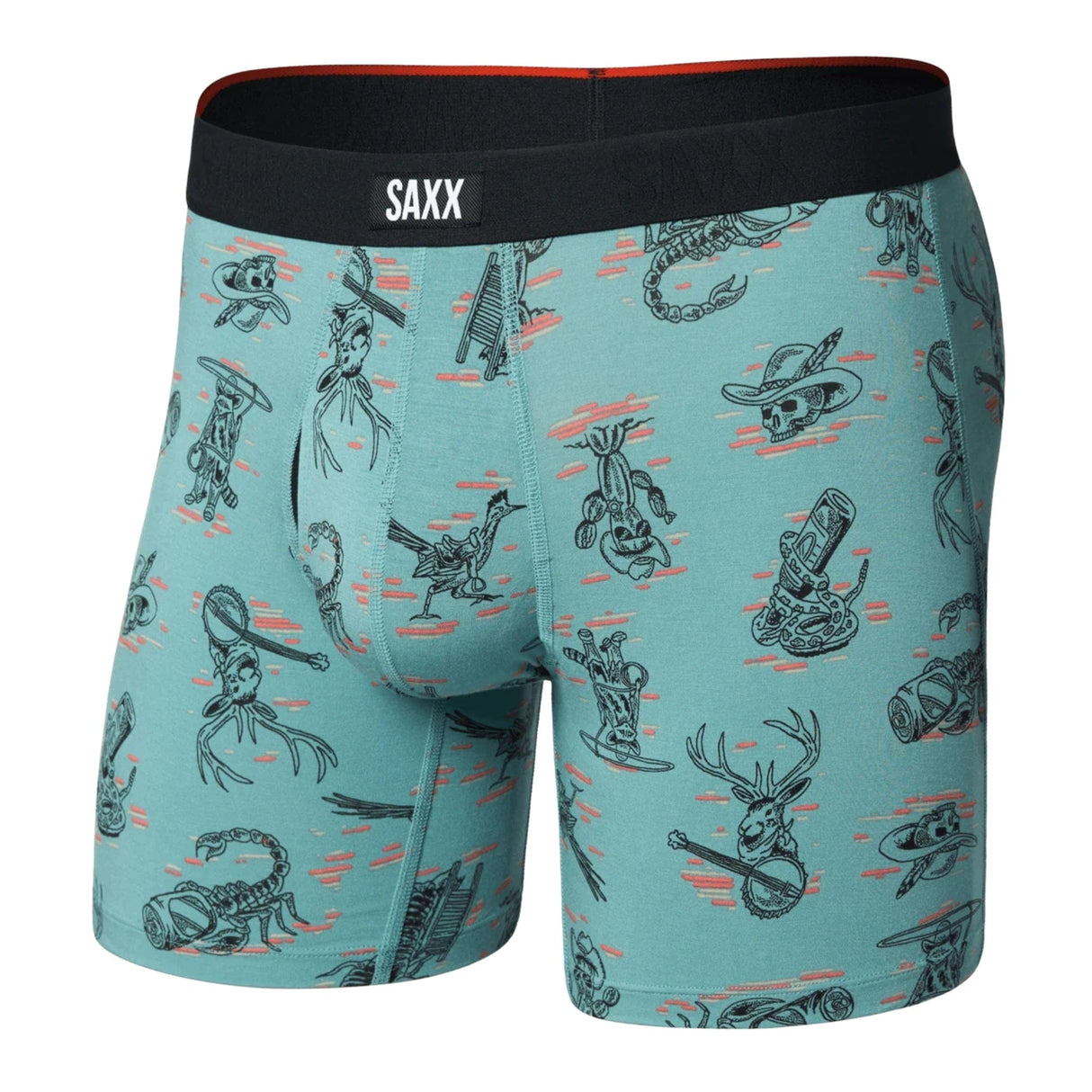 SAXX Mens Vibe Xtra Soft Comfort Boxer Brief Fly - Western Weird - Washed Teal