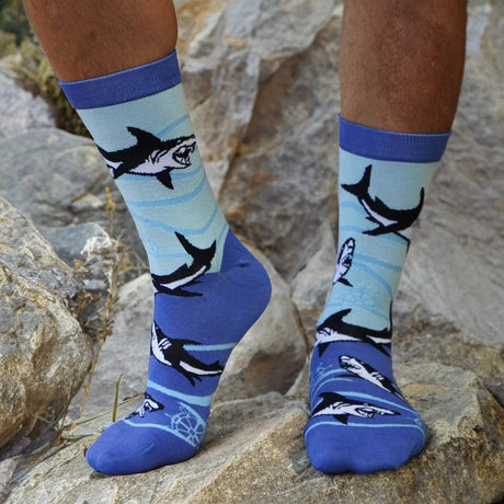 Bambukas Mens Shark Bite Crew Socks  -  One Size Fits Most / Sharks