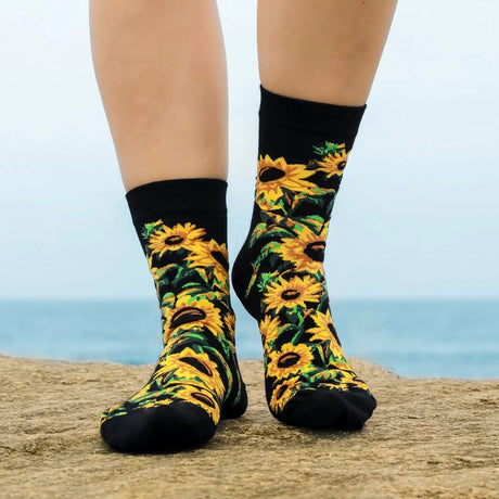 Bambukas Womens Solar Bloom Sunflower Crew Socks  -  One Size Fits Most / Sunflowers