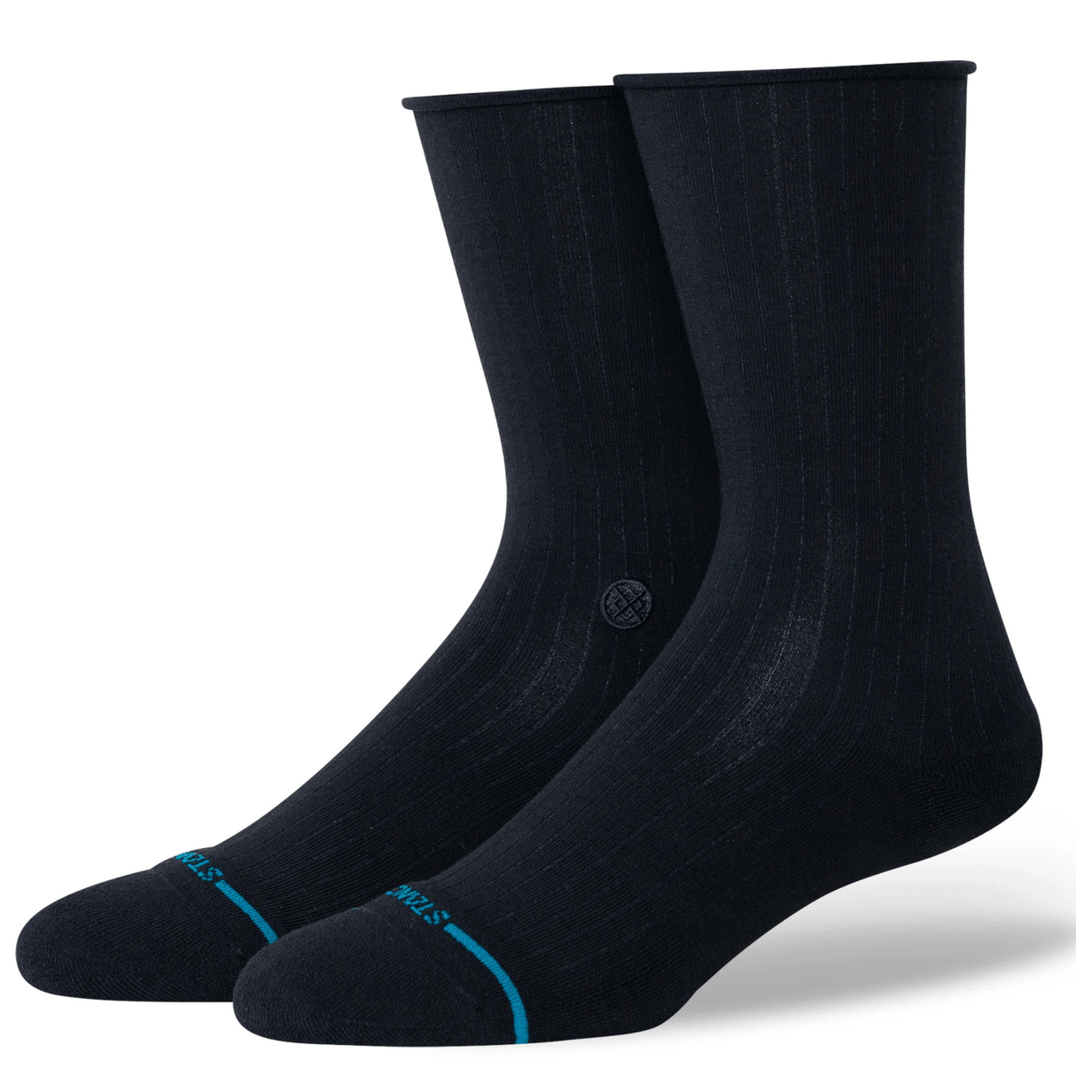 Stance Womens Rolled Solid Crew Socks - Small / Black