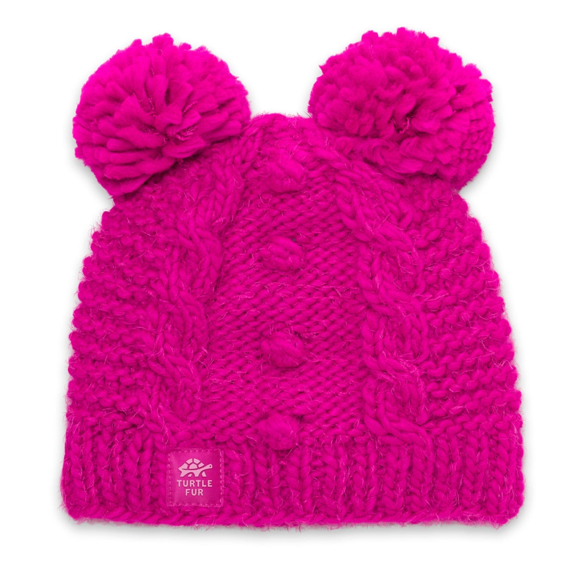 Turtle Fur Kids Fluff Balls Pom Pom Beanie  -  One Size Fits Most / Hot Hot Pink
