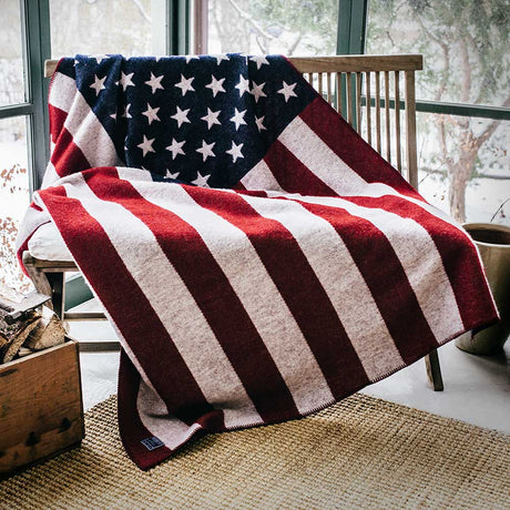Faribault Mill American Flag Wool Throw  -  Red/White/Navy