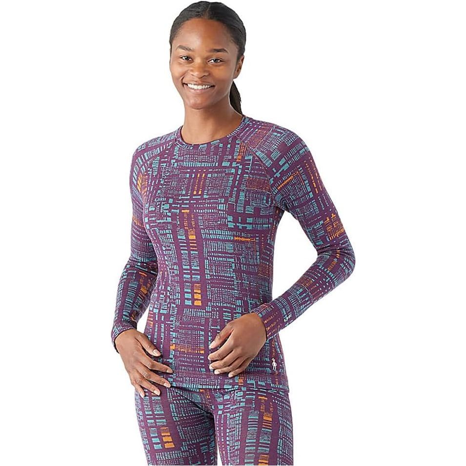 Smartwool Womens Classic Thermal Merino Base Layer Crew - Clearance - Medium / Purple Iris Digi Plaid
