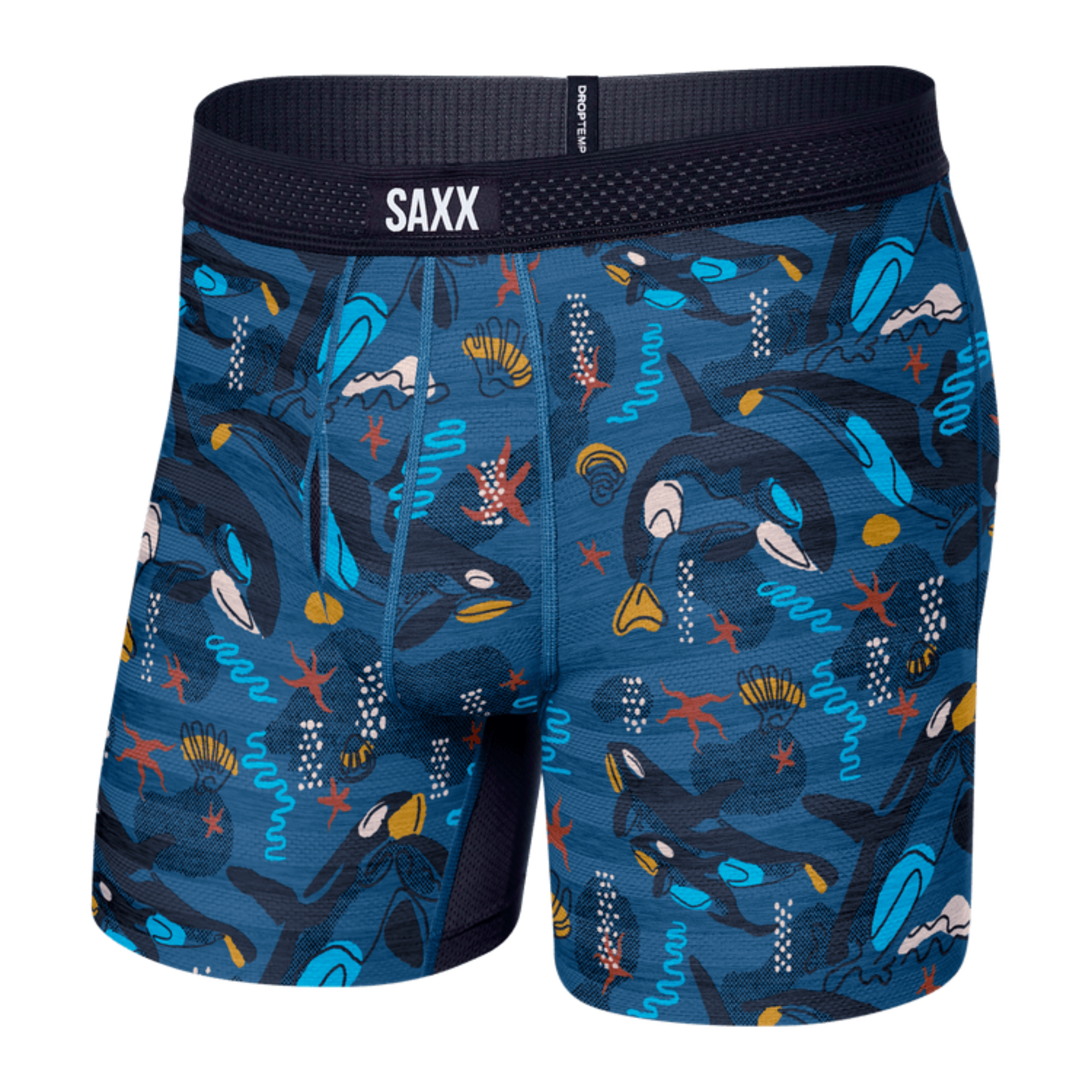 SAXX Mens DropTemp Cooling Mesh Boxer Brief  -  X-Small / Whale Watch/Storm Blue