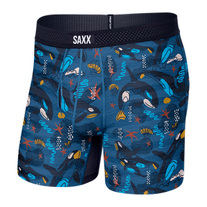 SAXX Mens Droptemp Cooling Mesh Boxer Brief Fly  -  X-Small / Whale Watch/Storm Blue