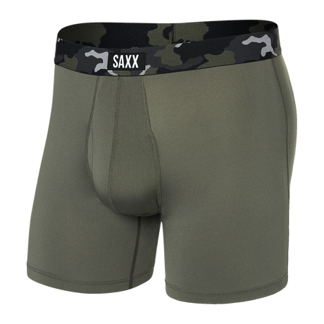SAXX Mens Sport Mesh Boxer Brief  -  Small / Dusty Olive/Camo Waistband