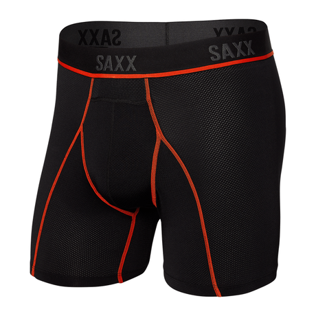 SAXX Mens Kinetic Light-Compression Mesh Boxer Brief  -  Small / Black/Vermillion