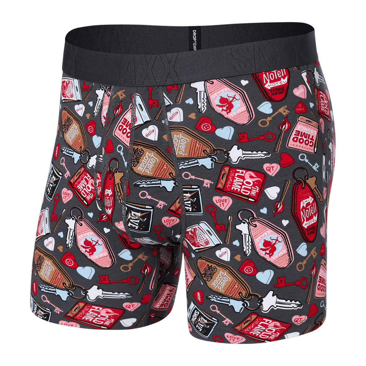 SAXX Mens DropTemp Cooling Cotton Boxer Brief Fly  -  X-Small / No Tell Motel-Graphite