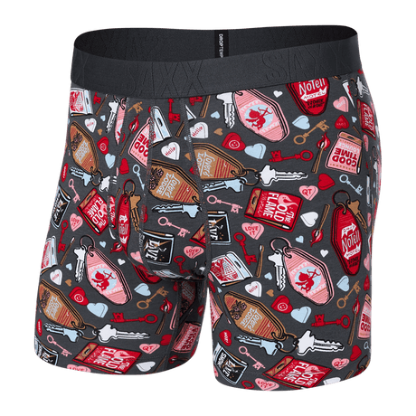 SAXX Mens DropTemp Cooling Cotton Boxer Brief Fly  -  X-Small / No Tell Motel-Graphite