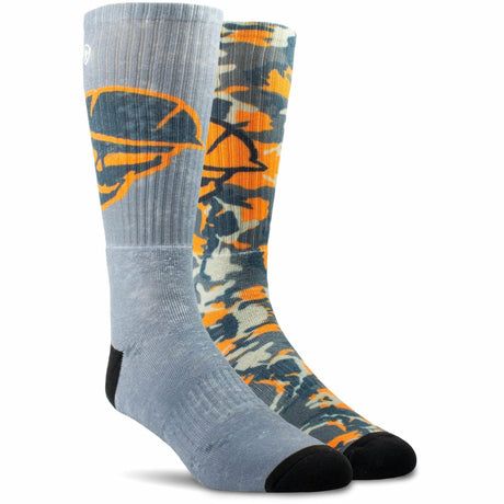 Ariat Roughneck Graphic Crew 2-Pack Socks  -  Medium / Gray/Work Orange