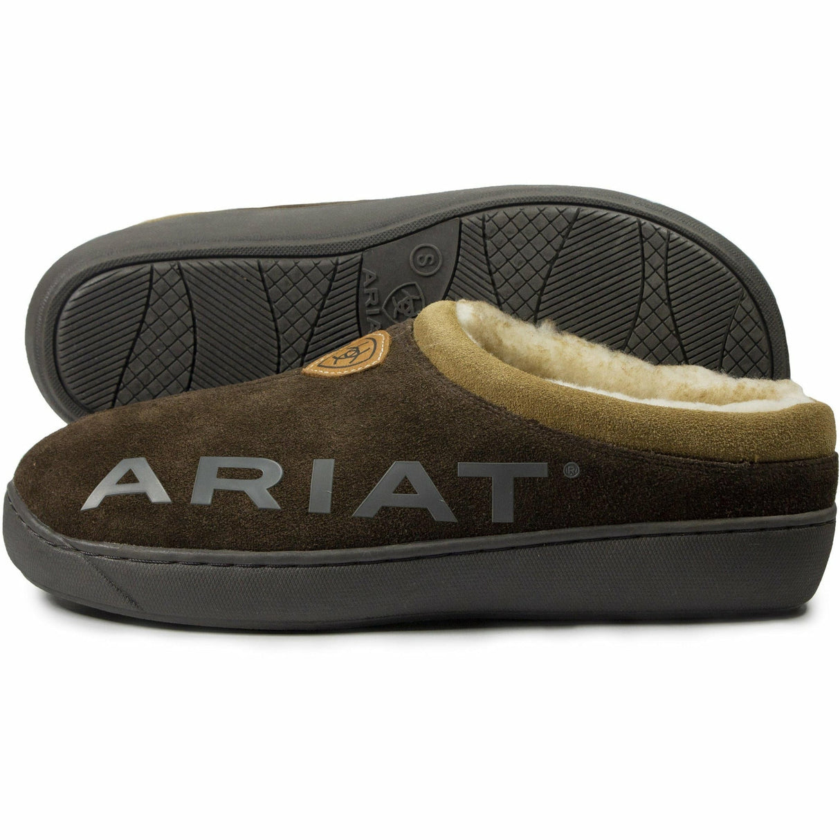 Ariat Mens Suede Clog Slippers with Ariat Logo  -  8 / Chocolate
