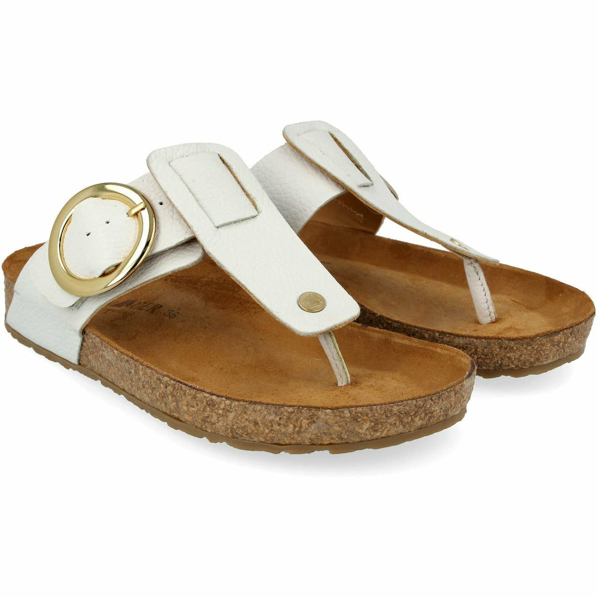 Haflinger Womens Round Buckle Corinna Sandals  -  36 / White Pebble