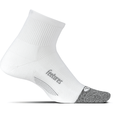 Feetures Elite Light Cushion Quarter Socks  -  Large / White