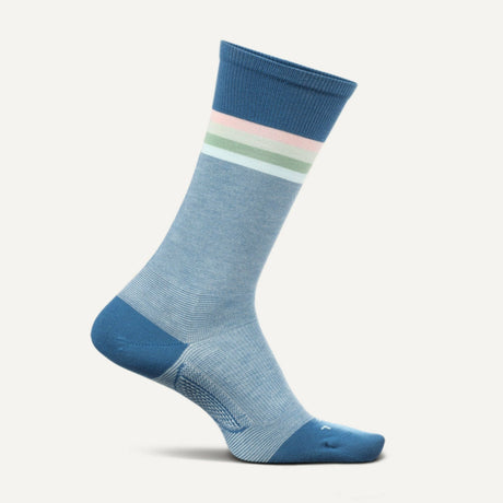 Feetures Mens Everyday Tailored Stripe Cushion Crew Socks  -  Medium / Atlantic Blue