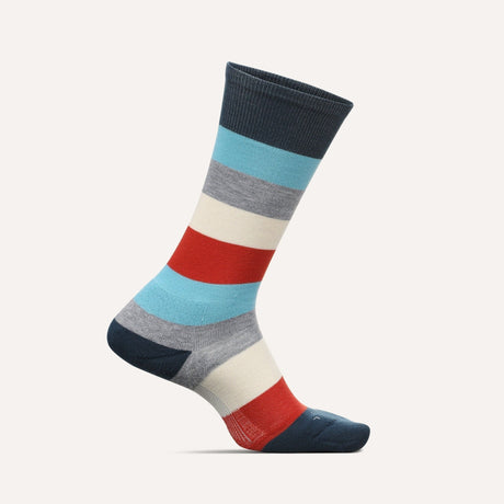 Feetures Mens Everyday Primary Stripe Cushion Crew Socks  -  Medium / Blue