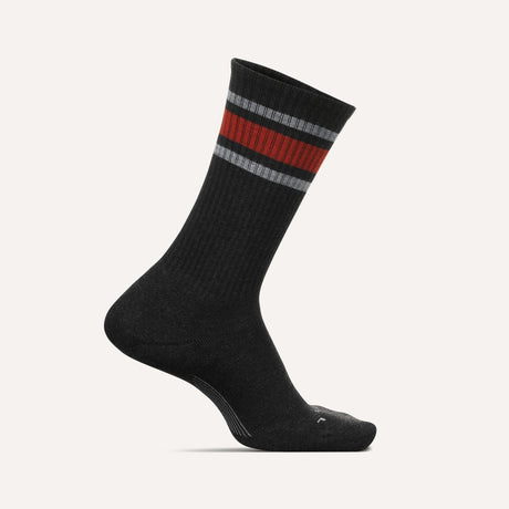 Feetures Mens Everyday Rugby Stripe Cushion Crew Socks  -  X-Large / Charcoal