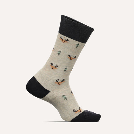 Feetures Mens Everyday Buck Forest Cushion Crew Socks  -  Medium / Oatmeal