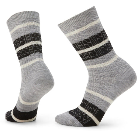 Smartwool Everyday Striped Cable Zero Cushion Crew Socks  -  Small / Light Gray