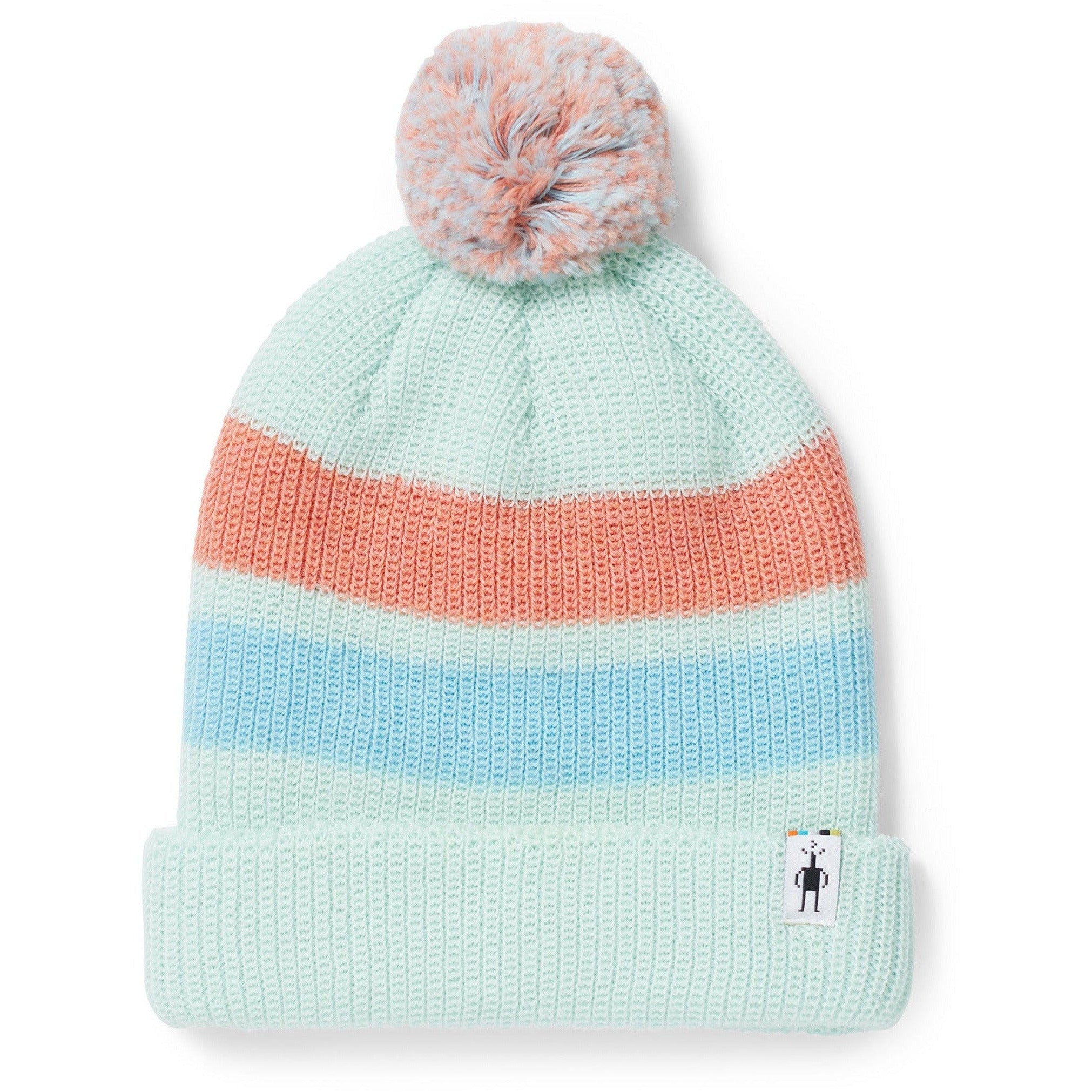 Smartwool Kids Stripe Pom Beanie - Clearance  -  Small/Medium / Bleached Aqua
