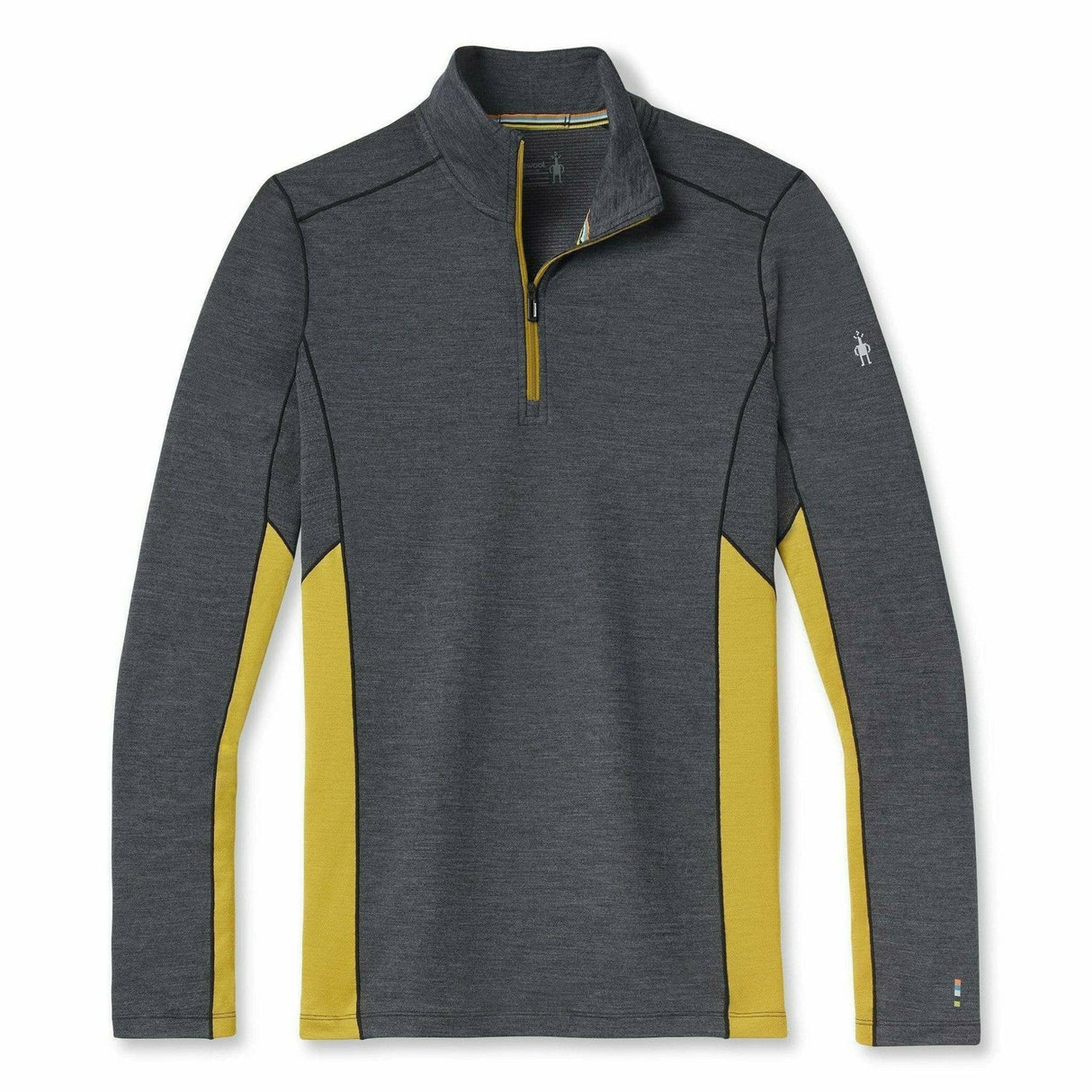 Smartwool Mens Merino Sport Long-Sleeve 1/4 Zip - Clearance  -  Small / Charcoal Heather/Golden Olive