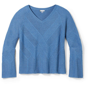 Smartwool Womens Shadow Pine Cable V-Neck Sweater  -  Large / Blue Horizon Heather