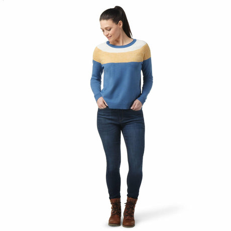 Smartwool Womens Edgewood Colorblock Crew Sweater - Clearance  -  Small / Blue Horizon Heather