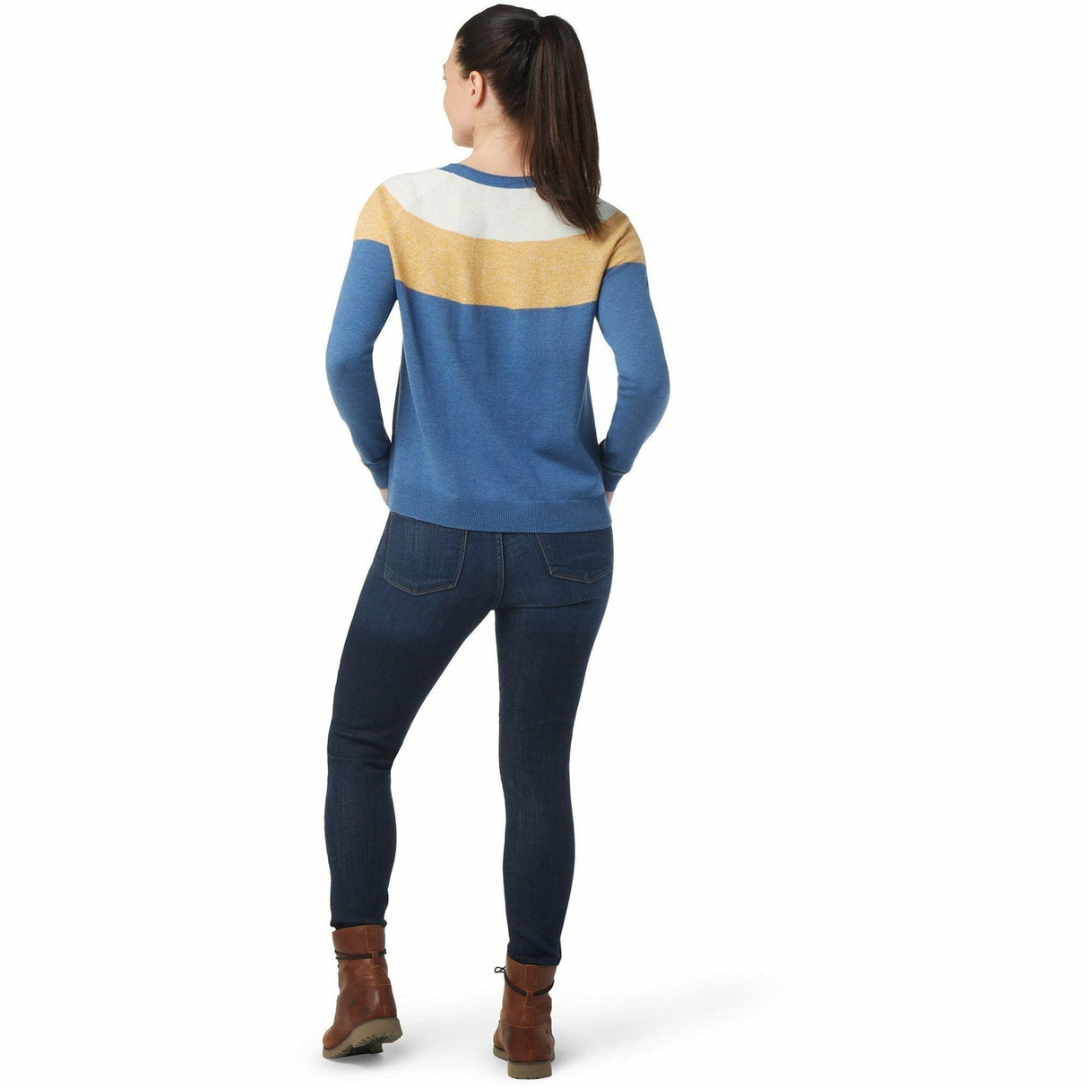 Smartwool Womens Edgewood Colorblock Crew Sweater - Clearance  -  Small / Blue Horizon Heather