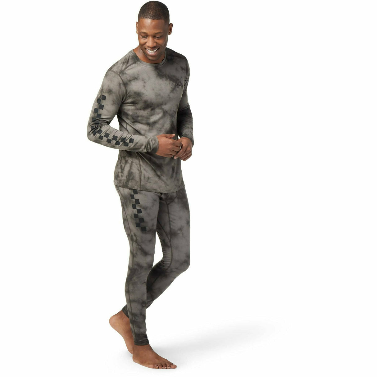 Smartwool Mens Classic All-Season Merino Base Layer VANS Long-Sleeve Crew - Clearance  -  Small / Black Marble Wash