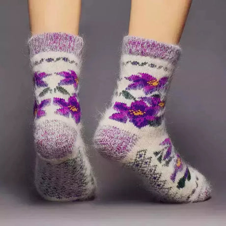 Siberia Spirit Winter Violets Crew Socks  -