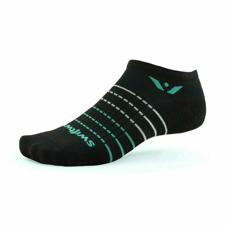 Swiftwick Aspire Zero Stripe No Show Socks  -  Large / Black Aqua