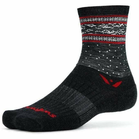 Swiftwick Vision Five Flurry Limited Edition Crew Socks  -  X-Large / Charcoal Red