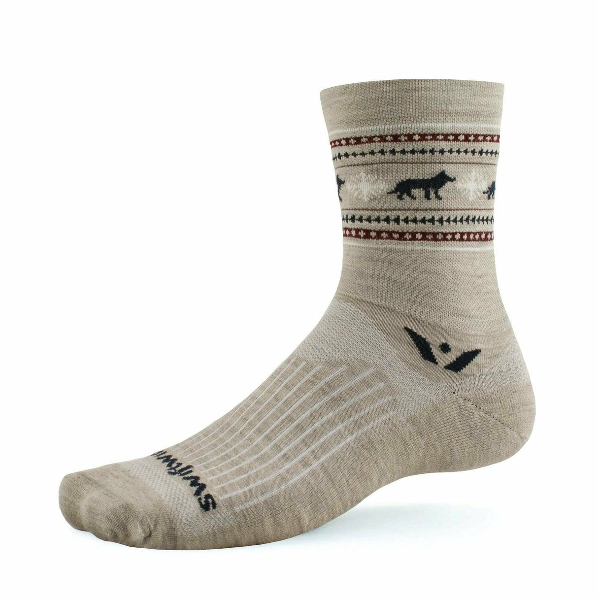 Swiftwick Vision Five Winter Limited Edition Crew Socks - Small / Khaki Wolves
