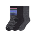 Pacas Mens Alpaca Crew Socks 3-Pack  -  Medium/Large / Black/Charcoal/Stripe Black